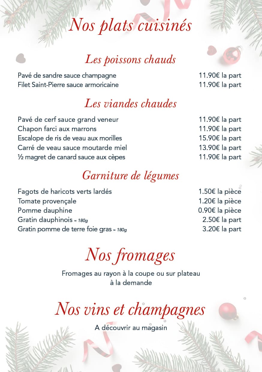 Plaquette menus de noël 2025
