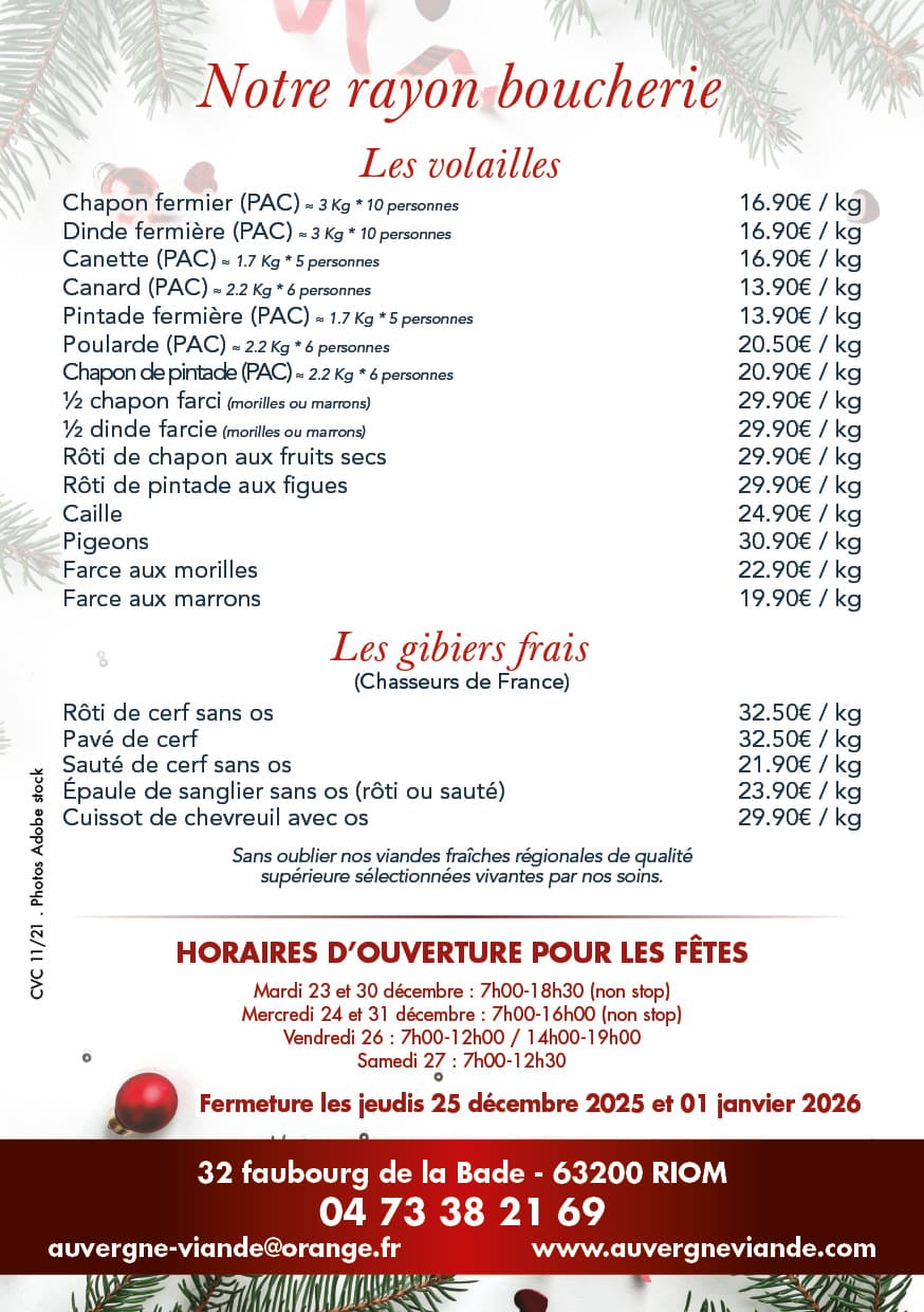 Plaquette menus de noël 2025